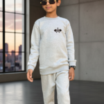 grey printed fleece kids winter tracksuit front view