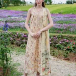 Izel chikankari embroidered digital printed lawn shirt front view