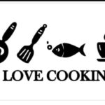 Acrylic Mirror Kitchen Symbols Wall Decoration – "I Love Cooking" Black Acrylic 3D Wall Art Sticker Decals (16x48)