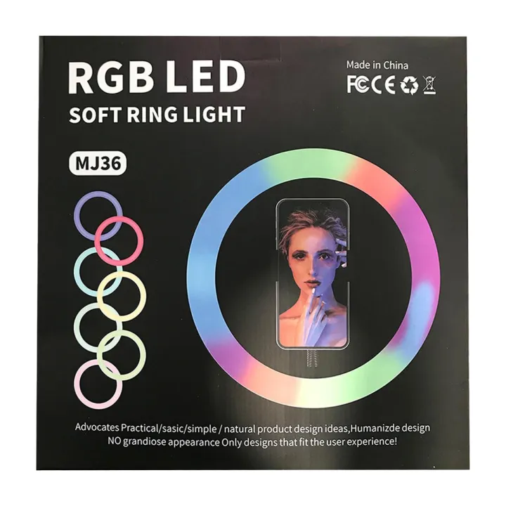 a63d99d450000bfa7069c9eb980523a4.jpg_720x720q80.jpg__1748121965.webp MJ36 36cm RGB LED ring light front view with phone holder