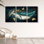 Set of three stickable leaf art wooden wall frames