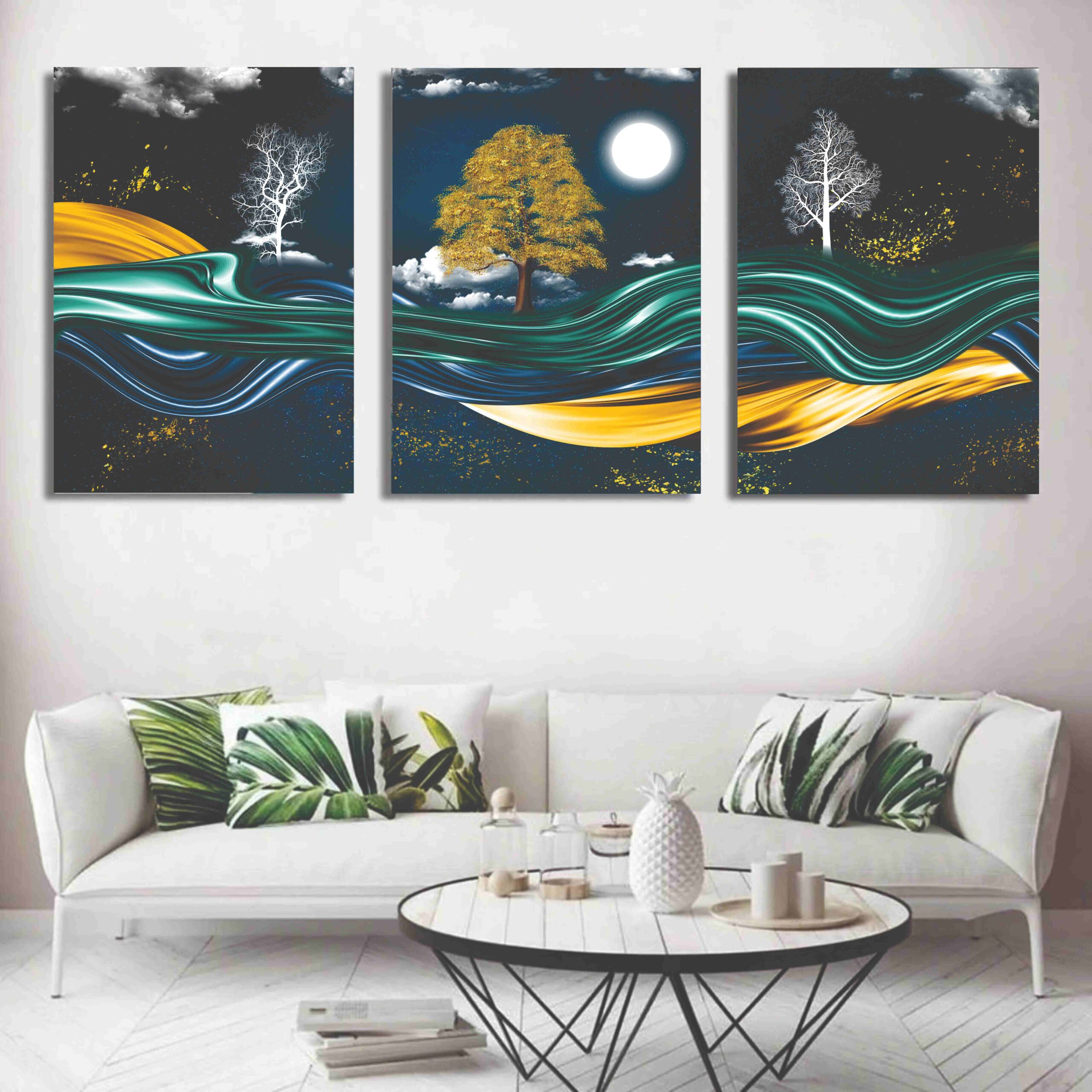 ac01b8399c4668bdeb476490f51c6c52.jpeg Set of 3 wooden phototile frames with spiritual designs on wall
