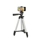 Tripod 3110 Portable Adjustable Aluminium Lightweight Camera Stand Tripod, with 3-Dimensional Head and Quick Release Plate for Video Cameras and Mobile, Black, Silver | 3110