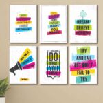 Set of six 8x11 inch wooden phototile frames with spiritual designs on a wall