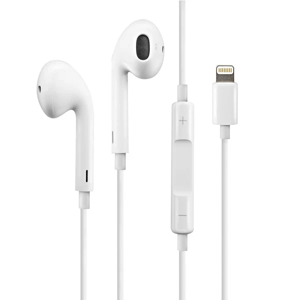 Apple Lightning wired earphones white front view