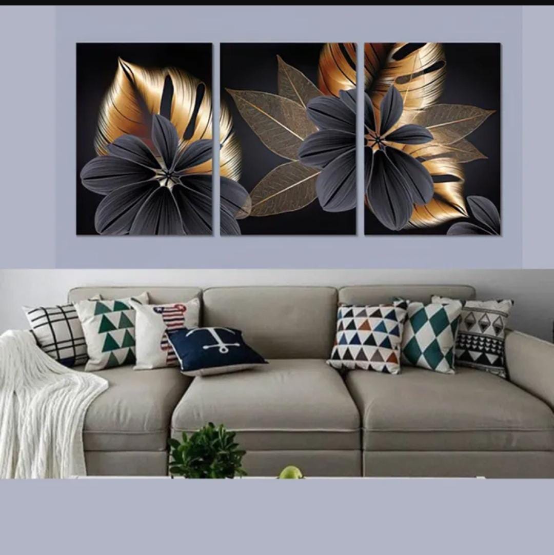 b509a2e7f78982ee48351d602dd6b376.jpeg Luxury Floral Wall Art Set – 3 Wooden Frames (8x11”) with Elegant Black & Gold Botanical Design | Easy Wall Mounting with Double Tape - Image 1
