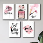 set of 5 make up themed girls room decore wall art wooden sticky Phototile frames