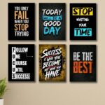 Inspirational Success Quote Wooden Wall Art Frame Set | 6-Piece Motivational Office and Study Decor | Bold Typography Sticky Tiles | 8x11 Inch