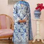 Malina Embroidered Luxury Lawn Unstitched 3Pc Suit – Ice Blue Floral Digital Print with Chiffon Dupatta
