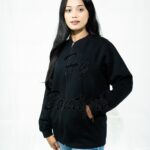 Black fleece winter jacket for ladies with soft warm material