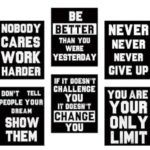 set of 6 Motivational sticky canvas frames for wall decore / sticky phototiles for office and home workplace