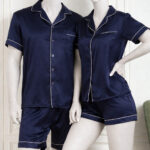Couple Night Dress Silk Pajama Set – Short Sleeve Shirt & Shorts (4 Pcs) | SKU DC-C014