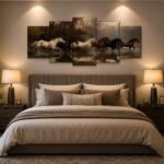 5-Piece Galloping Horses Wall Art – Wild Stallions Wooden Sticky Tiles (40x16 Inch Ready Size)
