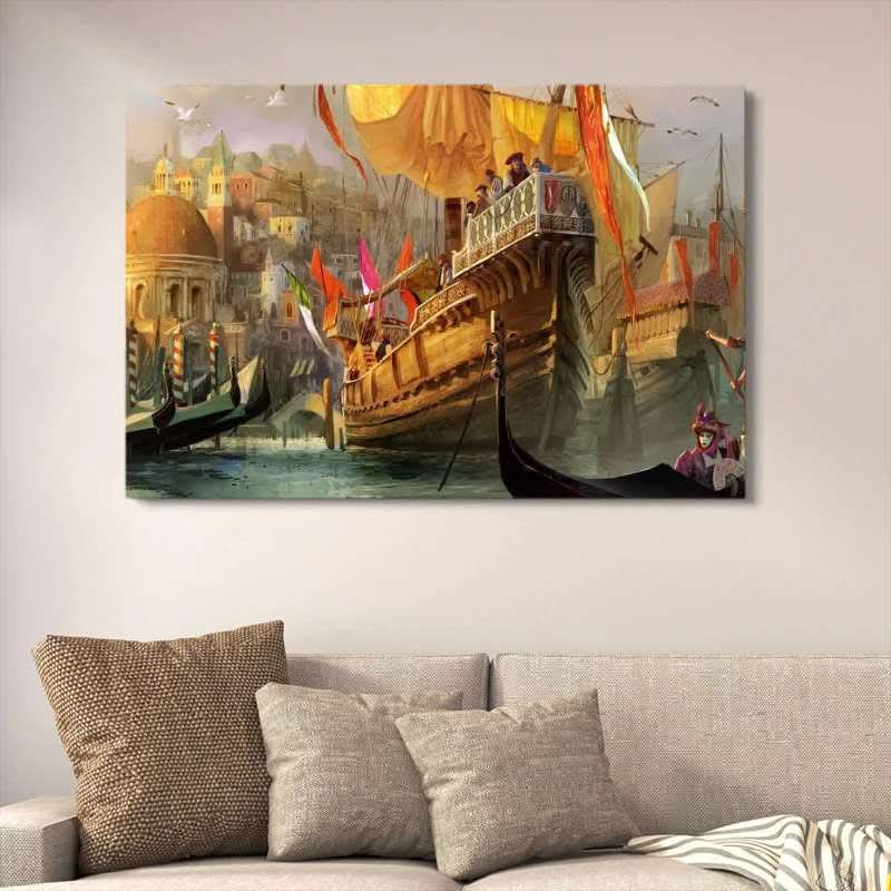 c5497ebf38b9d4f2b668406aaabc361e.jpeg Canvas wall art of Venetian merchant ships 12x16 inches with double tape mounting