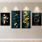 4 Piece Wooden Sticky Wall Frame Set – Decorative Tiles with Adhesive Tape