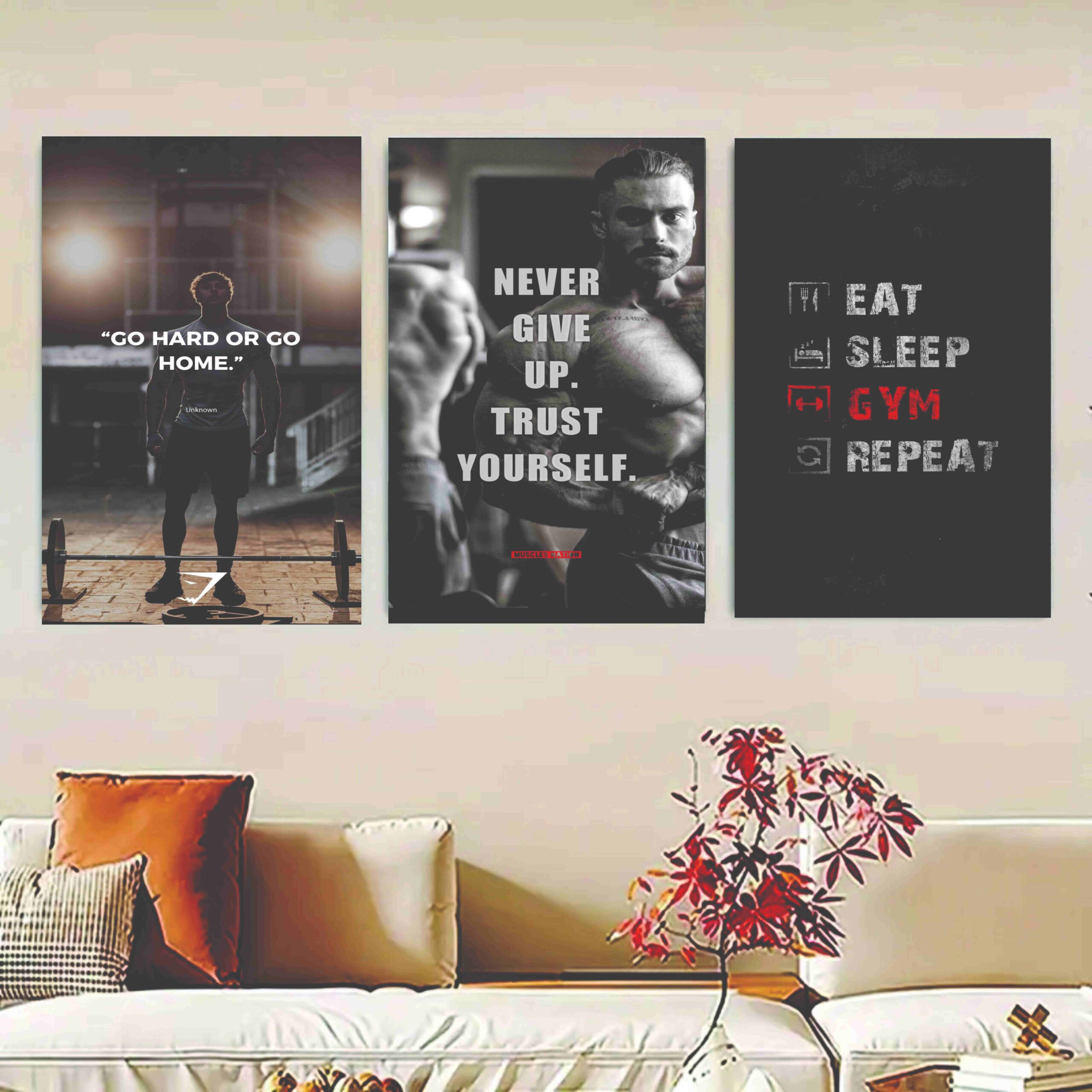 c910f2dfe15e8911374501b87eb423e9.jpeg Set Of 3 GYM Sticky Canvas Phototiles Frame For Wall, Home Decor - Image 1