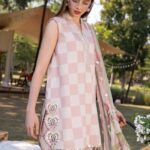 Luxury All-Over Checkerboard Print Embroidered Lawn 3Pc Unstitched Suit with Chiffon Dupatta – EID & Party Wear