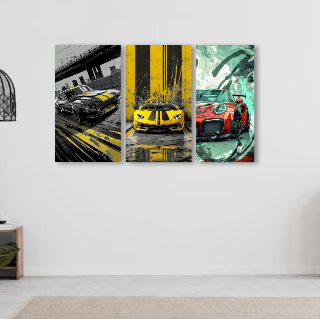 set of three wooden car art frames for wall decoration