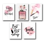 set of 5 make up themed girls room decor wall art wooden sticky Phototile frames (8 x 11 inches)