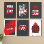 6 PC cardboard phototiles with red and white motivational quotes wall decor