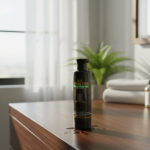 Bottle of herbal hair oil with natural ingredients