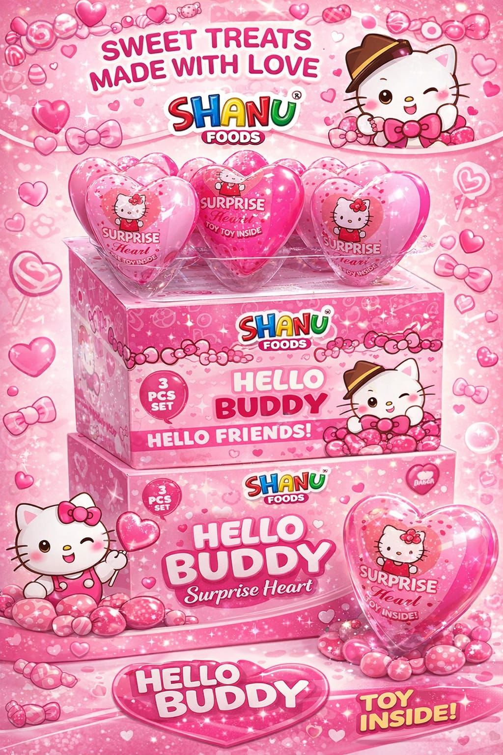 d4f69d41eb1723b44326b0eb3904d284.jpeg Shanu Foods Hello Buddy Surprise Heart Candies | 100pcs Box | Sweet Treats for Kids & Parties - Image 1
