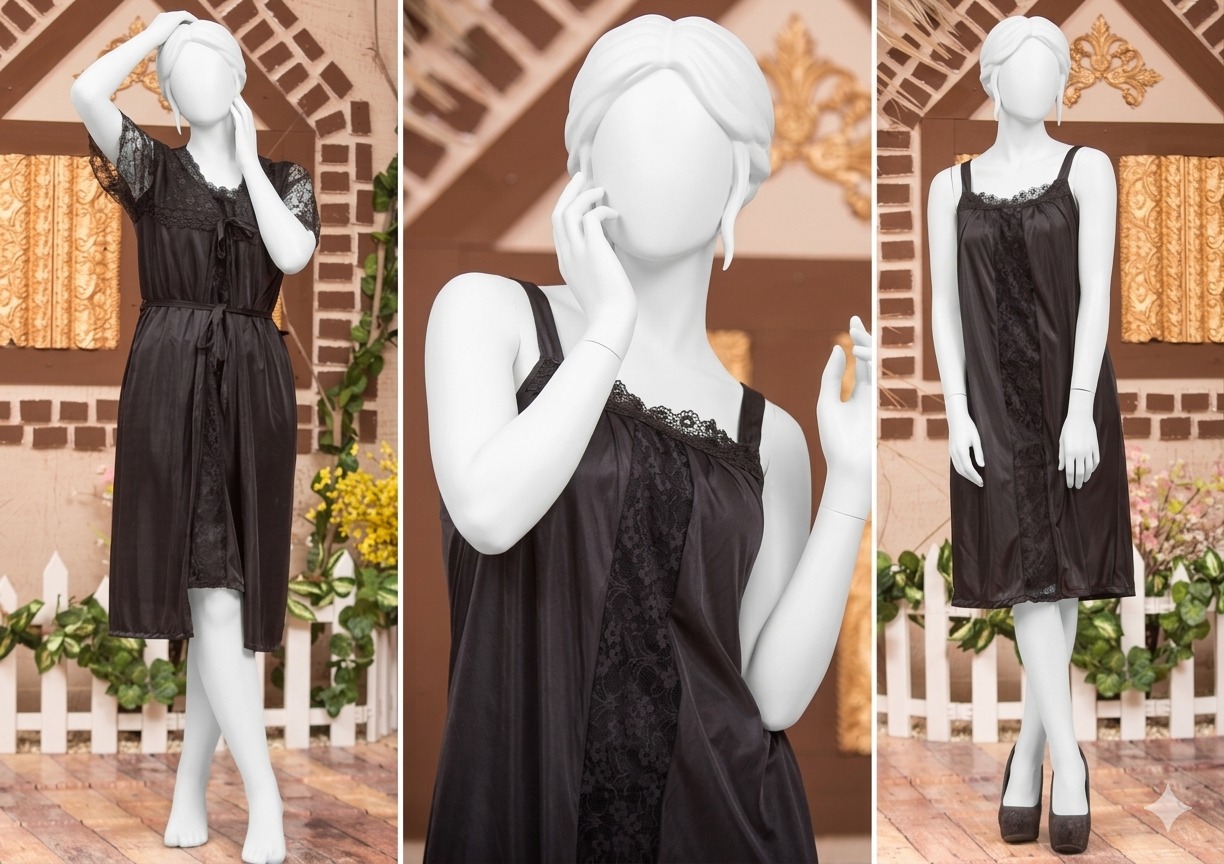d697314553a444734917e3793c567ca9.jpeg 3 Pcs Premium Silk Satin Nightwear Set with Lace Trim for Women – Camisole, Shorts & Robe | Free Size - Image 1