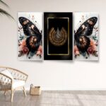Set Of 3 ayat ul kursi and butterfly wall Art Wooden Frames For Wall Decoration / Sticky Photo Tiles