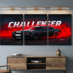 Dodge Challenger Muscle Car Wooden Wall Art Frame Set | 3-Piece Automotive Sports Car Sticky Tiles | Modern Racing Home and Office Wall Gallery | Size 8x11 Inch Per Frame