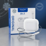 Haino Teko Air-5 wireless earbuds front view with charging case