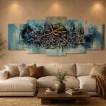 5-Piece Islamic Wall Art Set – Elegant Arabic Calligraphy on Wooden Sticky Tiles (40x16 Inch Ready Size)