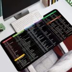 Large Excel shortcut desk mat on office desk with keyboard and mouse