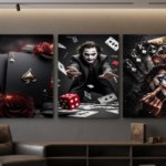 Joker & Casino Cards Dark Aesthetic Wooden Wall Art | 3-Pc Poker Theme Luxury Room Decor Set | 8x11 Inch
