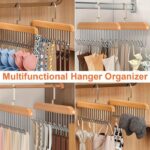 Wooden clothes hanger with 8 hooks and natural finish