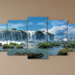 5-piece wooden sticky wall frame set arranged on wall