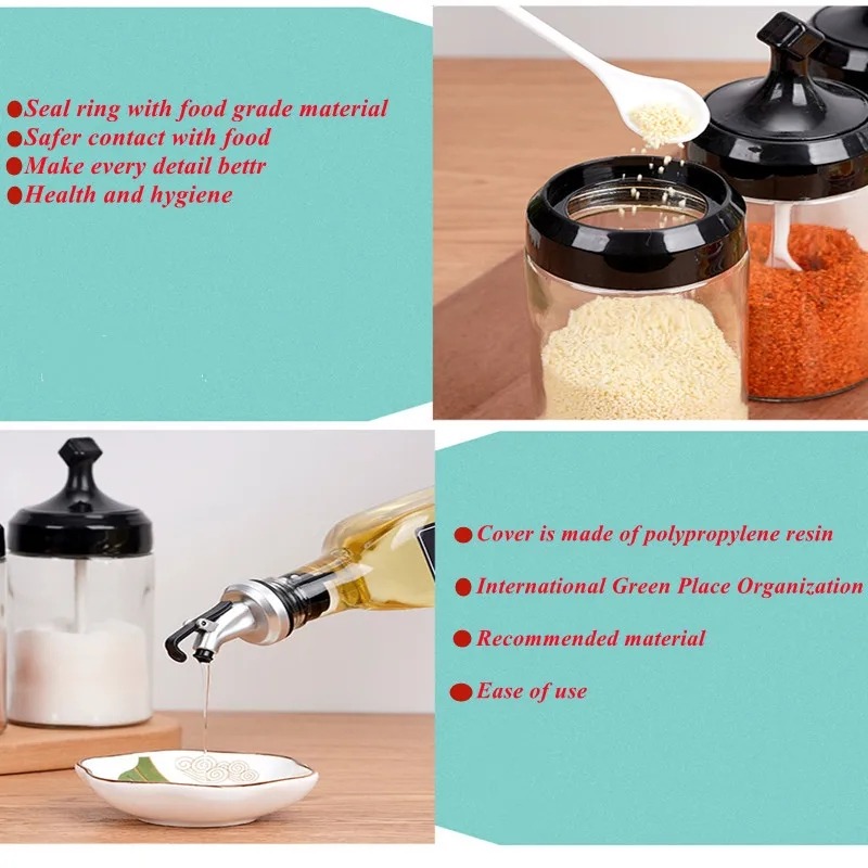 ee7e16f3574c75f044950218fb464449.jpg Oil Bottle Set 4 Piece Daisy Glass Spice Set With 3 Spice Jars 180ml And 1 Oil Bottle 750ml - Image 1