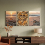 3-Piece Beach Life & Summer Sunset Wall Art – Wooden Sticky Tiles Canvas Painting 8x11 inch each size