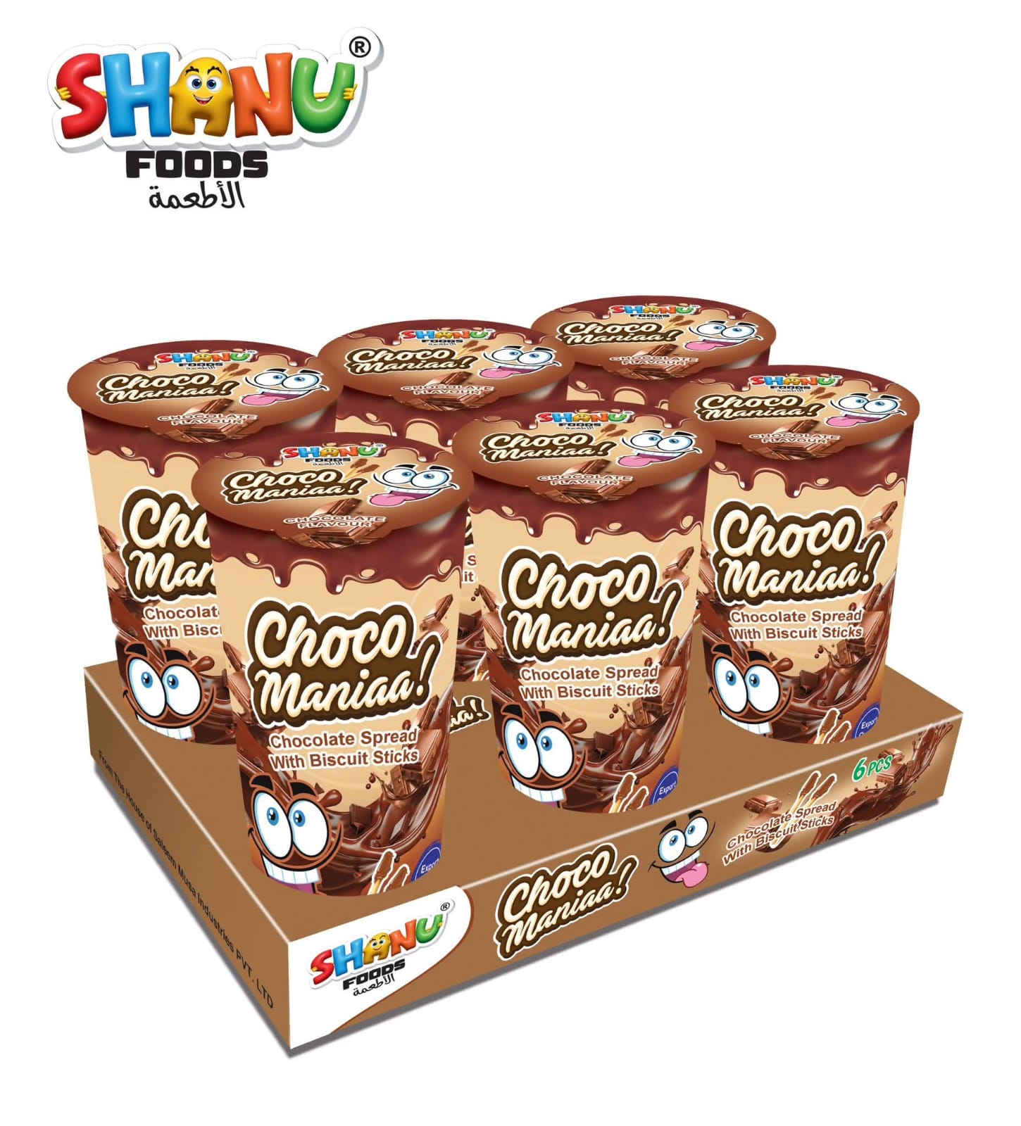 f01a4bda69b530d8cde3844c753218e3.jpeg Shanu Foods Choco Maniaa | Chocolate Spread with Biscuit Sticks | 6 Cups | 7 Sticks in 1 Cup - Image 1