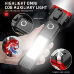 High Power LED Torch Light Rechargeable Flashlight With Tactical Hammer And Power Bank Providing Strong Brightness (Random Color)