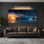 Fire and Ice Racing Car Wooden Wall Art Frame Set | 3-Piece Abstract Formula Sports Car Sticky Tiles | Modern Cinematic Automotive Wall Gallery | Size 8x11 Inch Per Frame