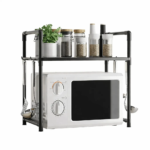 Microwave Oven Storage Rack 2-Tier Kitchen Organizer | Space-Saving Carbon Steel Shelf For Countertop And Utensils | Random Colour