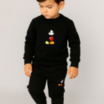 Black Mickey Mouse Printed Kids Tracksuit | Winter Fleece Sweatshirt & Trouser Set for Boys & Girls – Warm & Stylish Outfit  FOR BABY AND KIDS