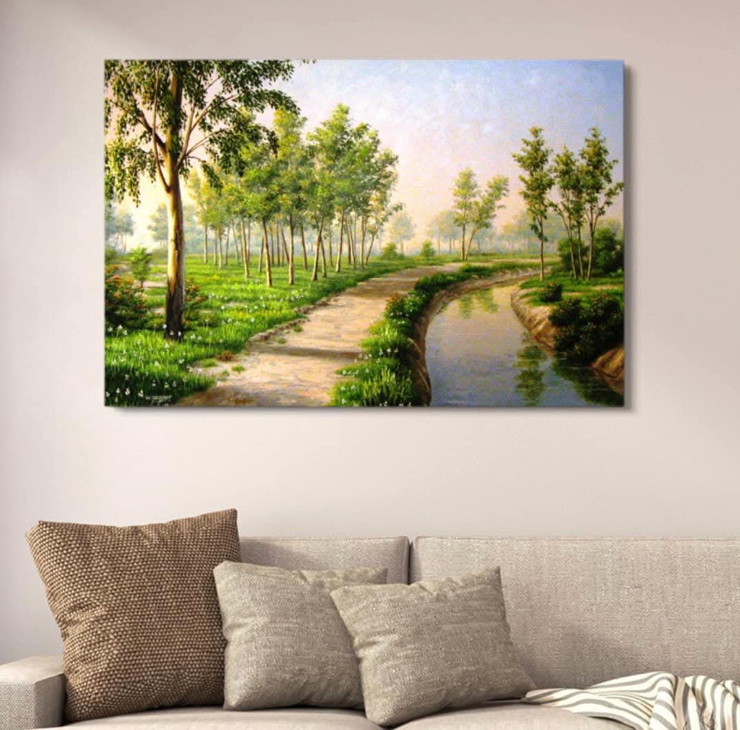 fdf74aa40f7b3cf89098ac4083ab3d4b.jpeg Nature Landscape Spring Garden Wall Decor | Vibrant Green Forest Path Painting | Wooden Art Frame 12x16 Inches - Image 1