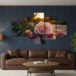 Golden Rose – 5 Panel Modern Canvas Wall Art Set