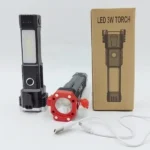 Tactical LED flashlight showing high-power beam and durable body