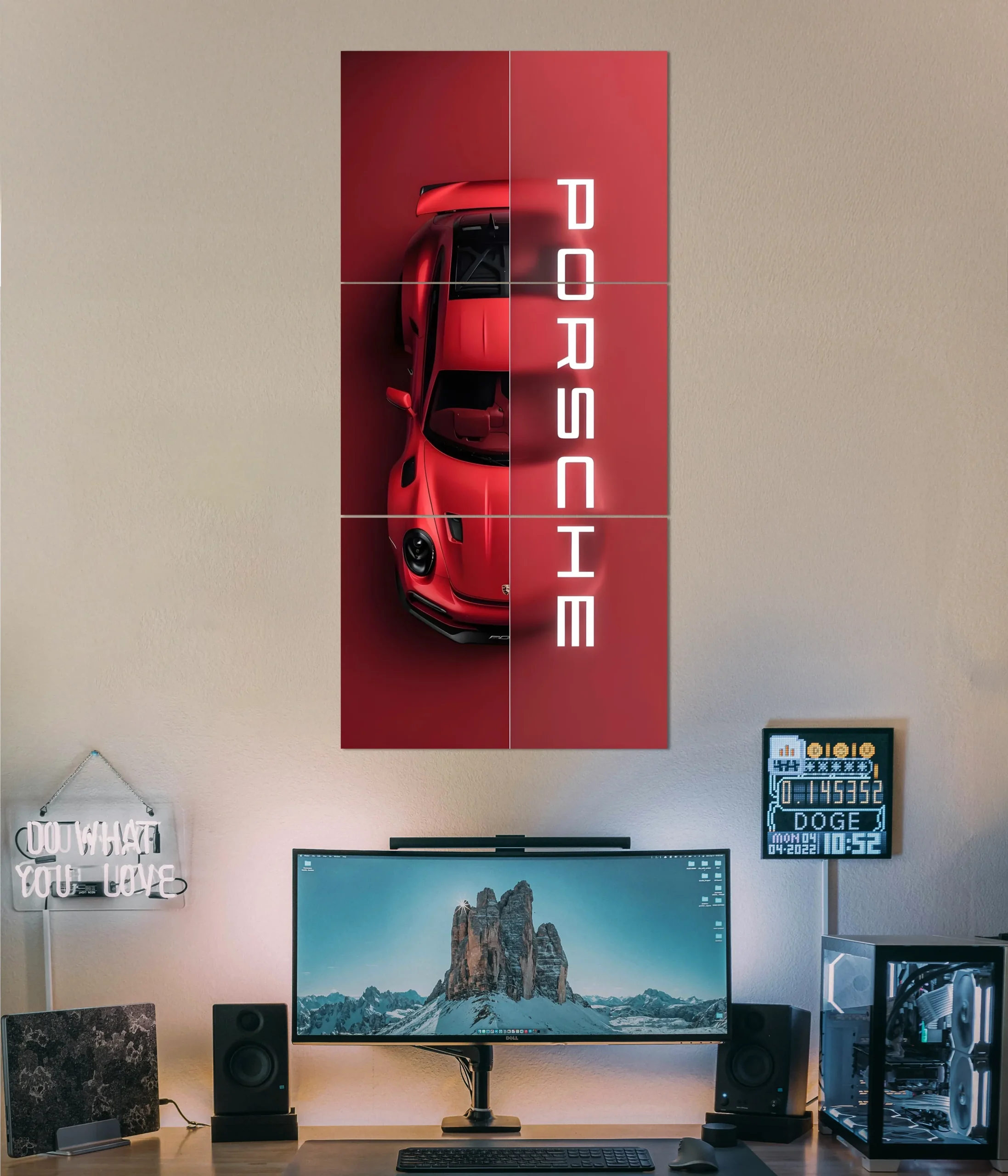 Close-up of Porsche precision vertical car split poster tile