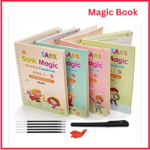 Set of 4 Sank Magic Learning Book with Magic Pen & 5 refills, Practice book For Montessori children Tracing Handwriting