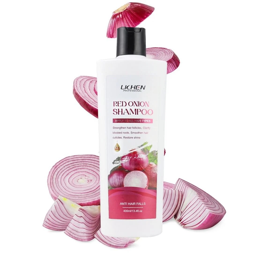 Lichen Peppermint, Red Onion, and Argan Oil Shampoo bottles