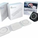 Foldable 3-in-1 magnetic wireless charger with iPhone, Apple Watch, and AirPods