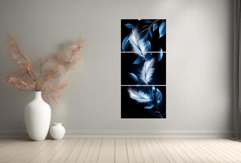 nghjn.jpg set of 3 leaf art wooden frames for wall decoration / sticky photo tiles - Image 1
